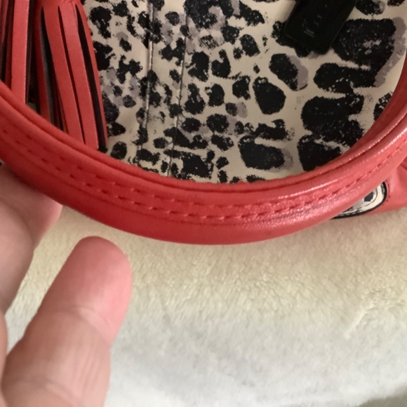 Coach Legacy Haley Red Leather and Leopard Print Cloth Trim Satchel With Tassel - Picture 4 of 12